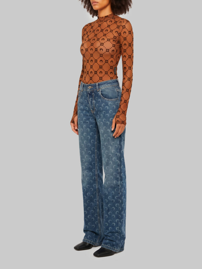 Marine Serre Moon laser dark blue wash denim straight jeans