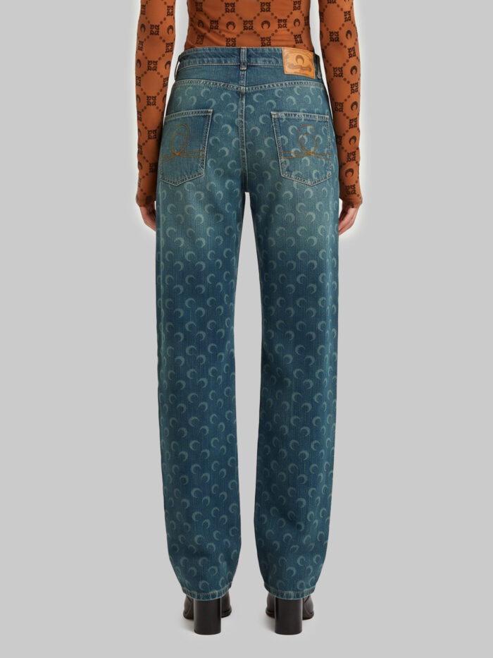 Marine Serre Moon laser dark blue wash denim straight jeans