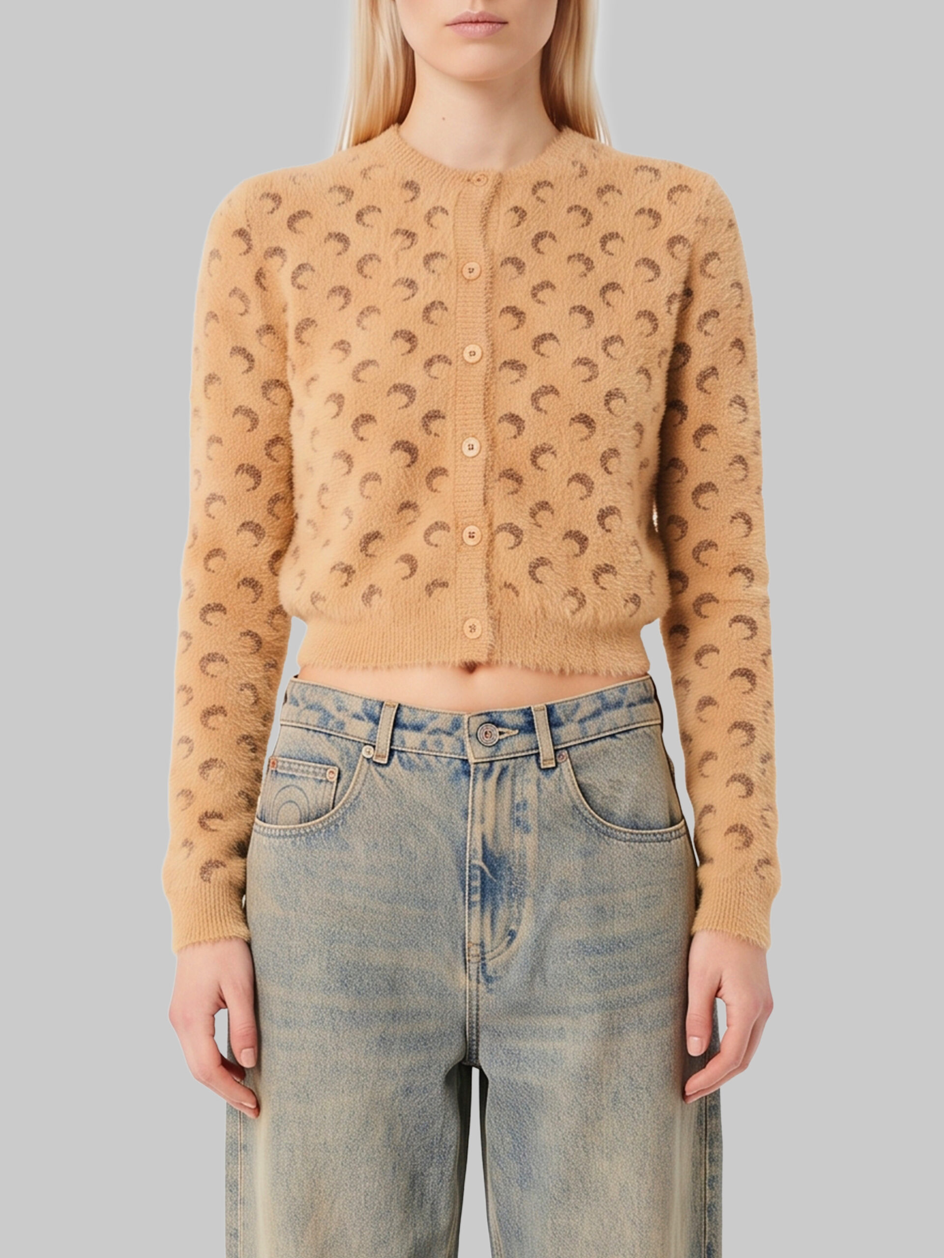 Marine Serre Fluffy Moon jacquard knit cardigan