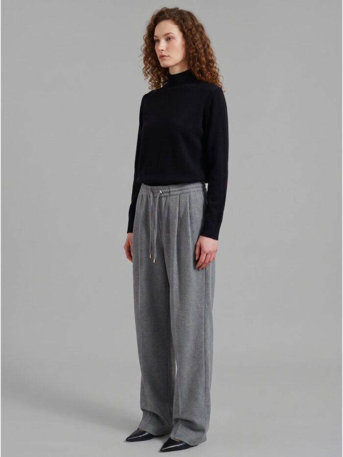 The Frankie Shop Finn pants with elastic waist and pleats in grey mélange