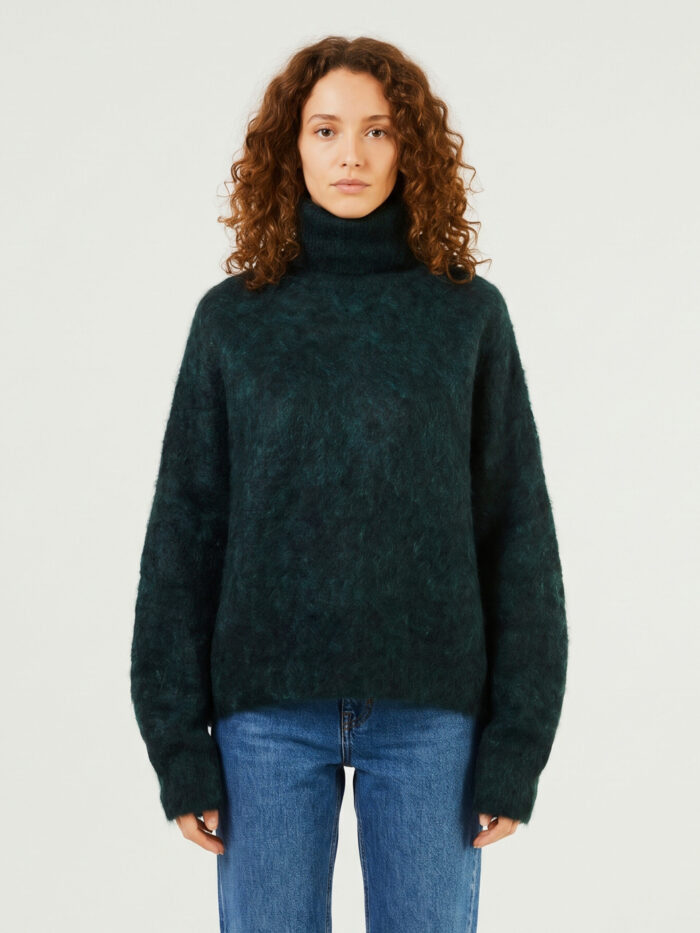 the frankie shop iria fuzzy effect turtleneck sweater in bottle green The Frankie Shop Iria fuzzy-effect turtleneck sweater in bottle green