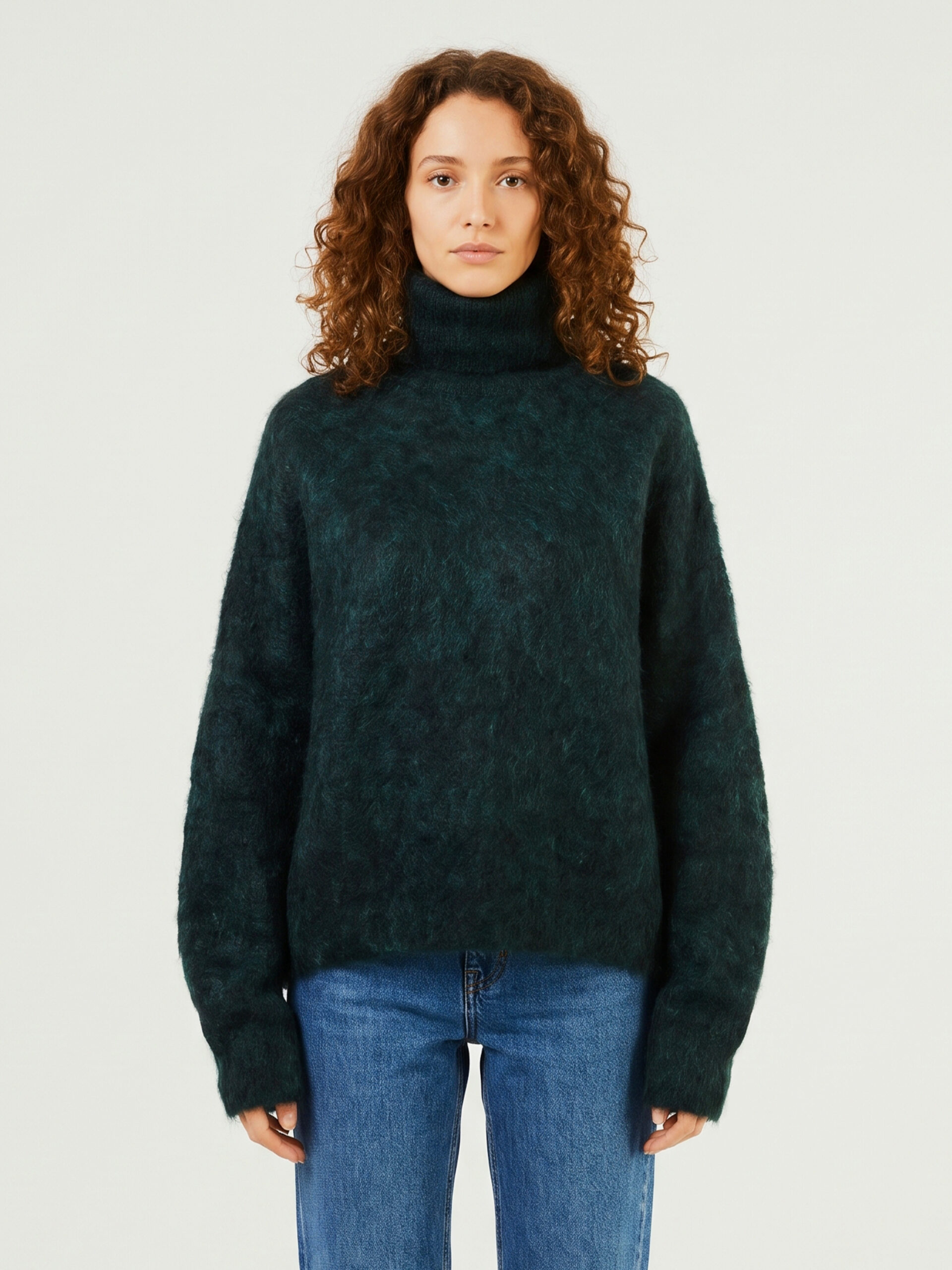 The Frankie Shop Iria fuzzy-effect turtleneck sweater in bottle green