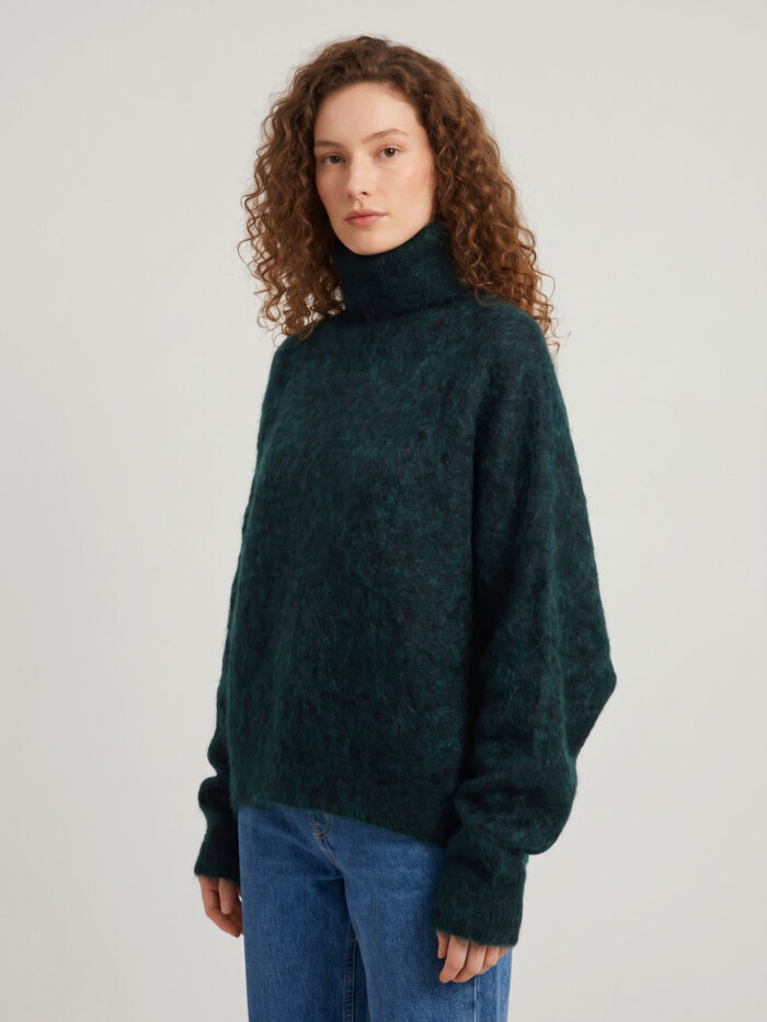 The Frankie Shop Iria fuzzy-effect turtleneck sweater in bottle green