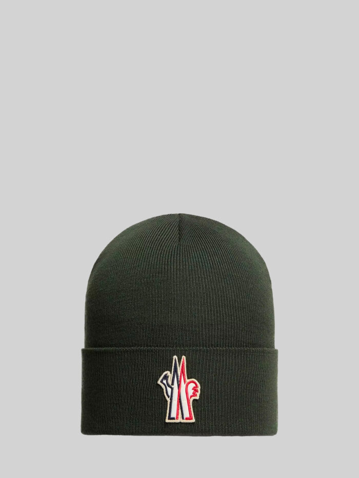 moncler grenoble dark green wool beanie with logo Moncler Grenoble Dark green wool beanie with logo