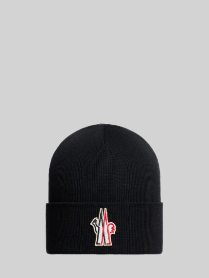 Moncler Grenoble Black wool beanie with logo