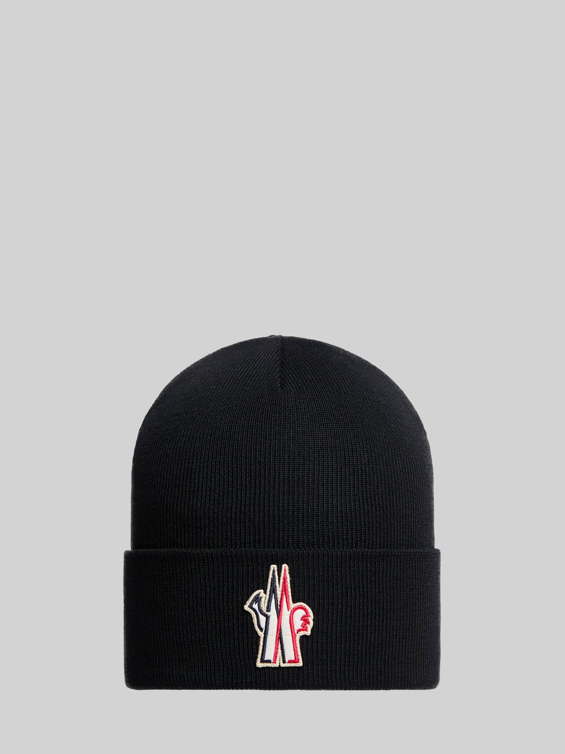 Moncler Grenoble Black wool beanie with logo