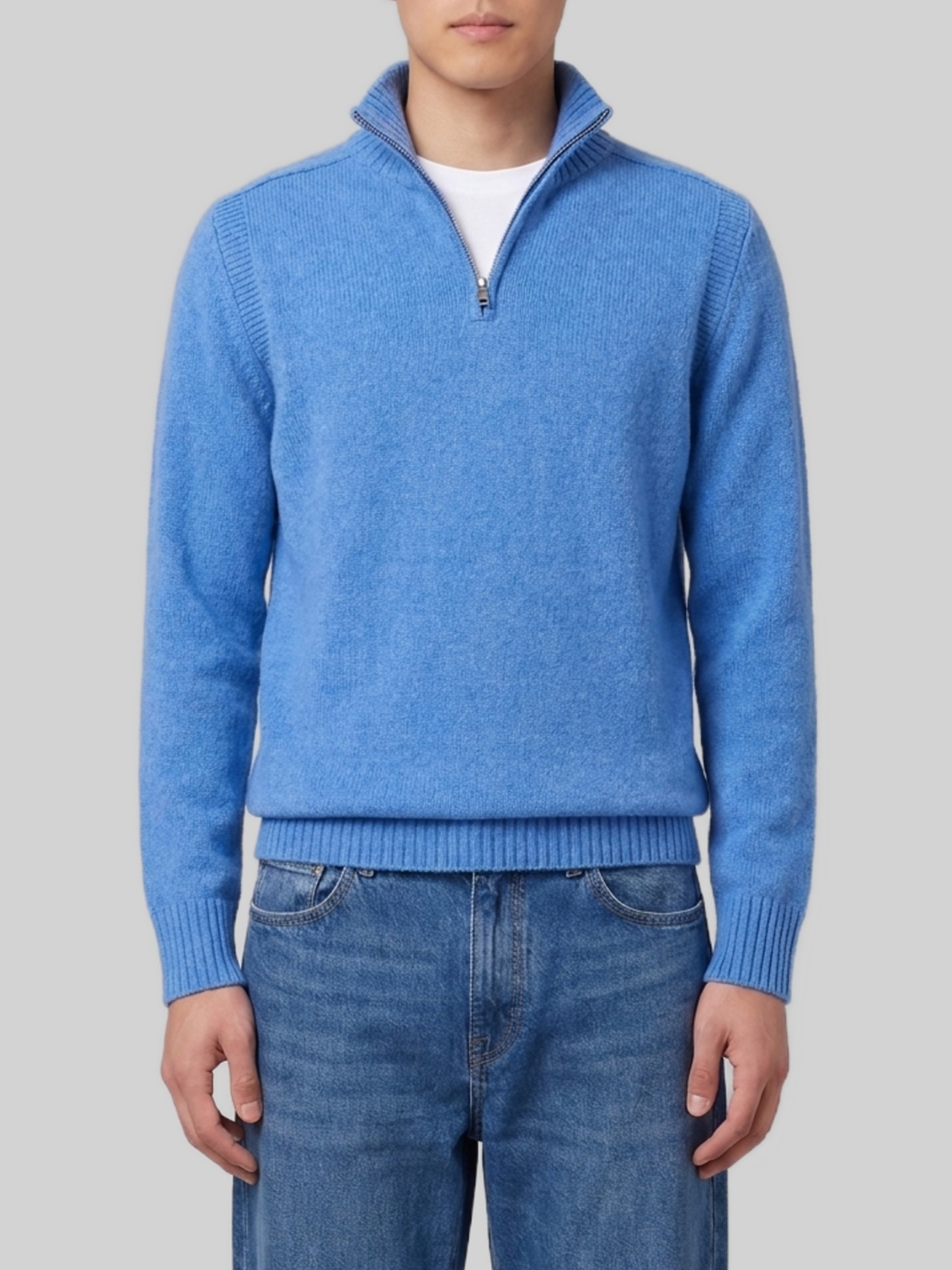 Guest In Residence Delft blue half zip turtleneck