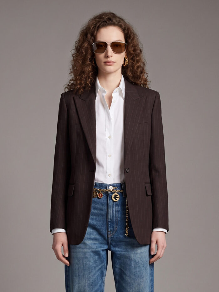 saint laurent single breasted jacket in chalk mélange wool Saint Laurent Single-breasted jacket in chalk mélange wool