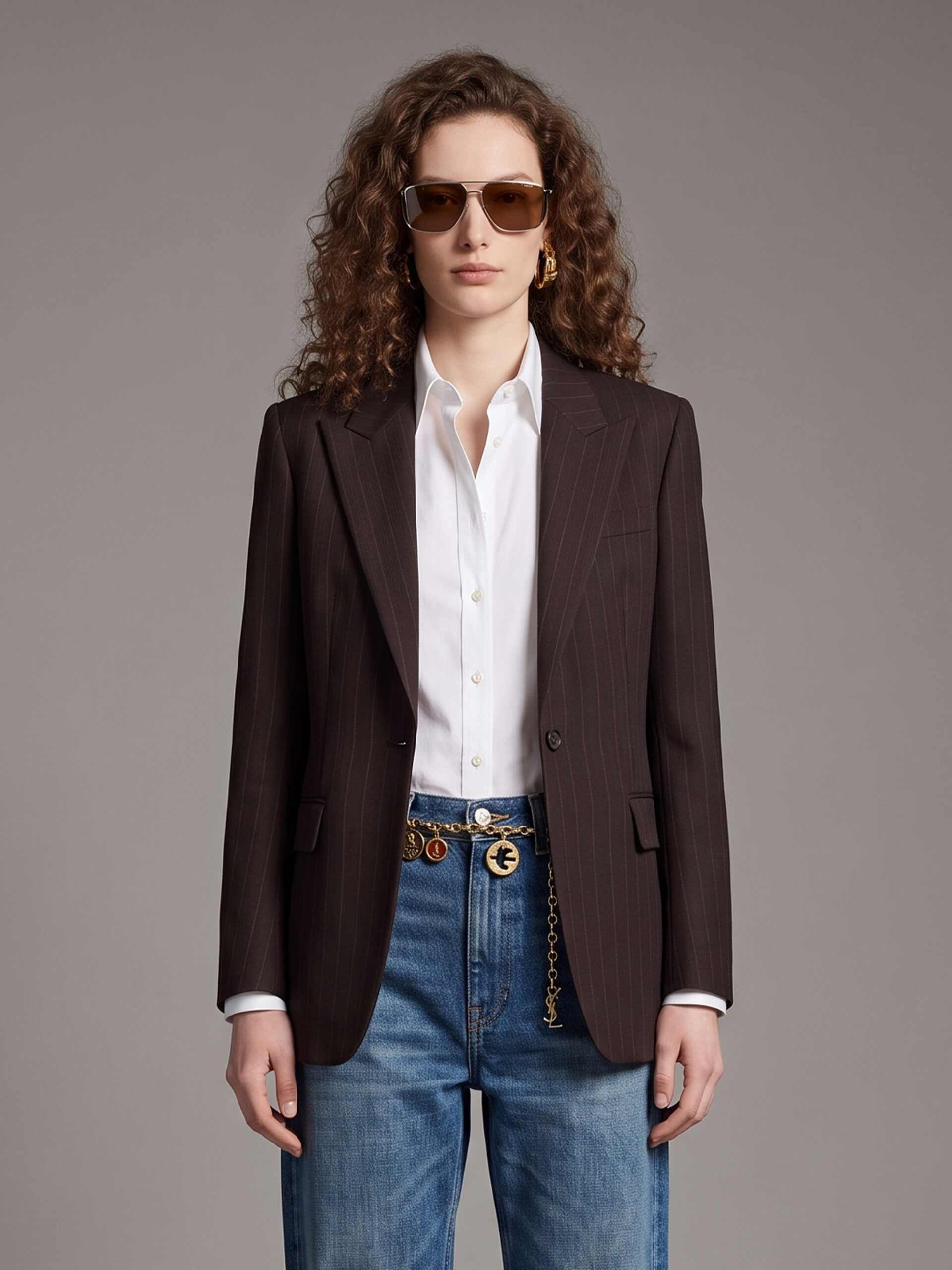 Saint Laurent Single-breasted jacket in chalk mélange wool