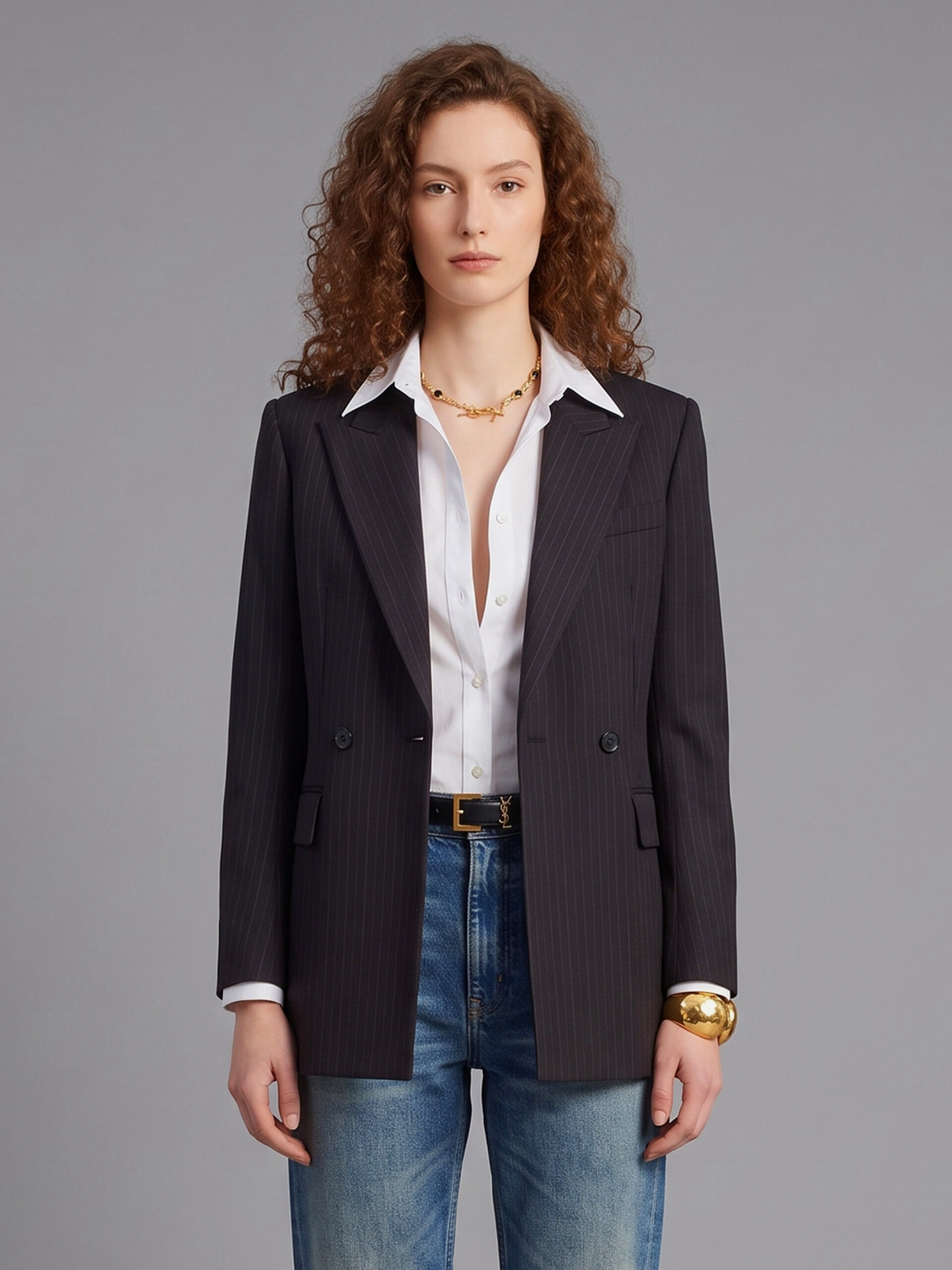 Saint Laurent Double-breasted jacket in chalk mélange wool