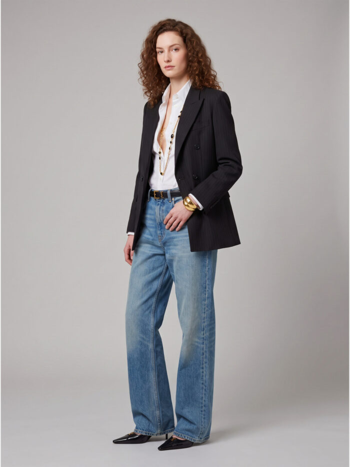 Saint Laurent Double-breasted jacket in chalk mélange wool