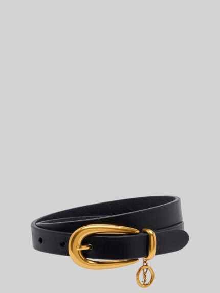 Saint Laurent Thin Cassandre belt in black leather
