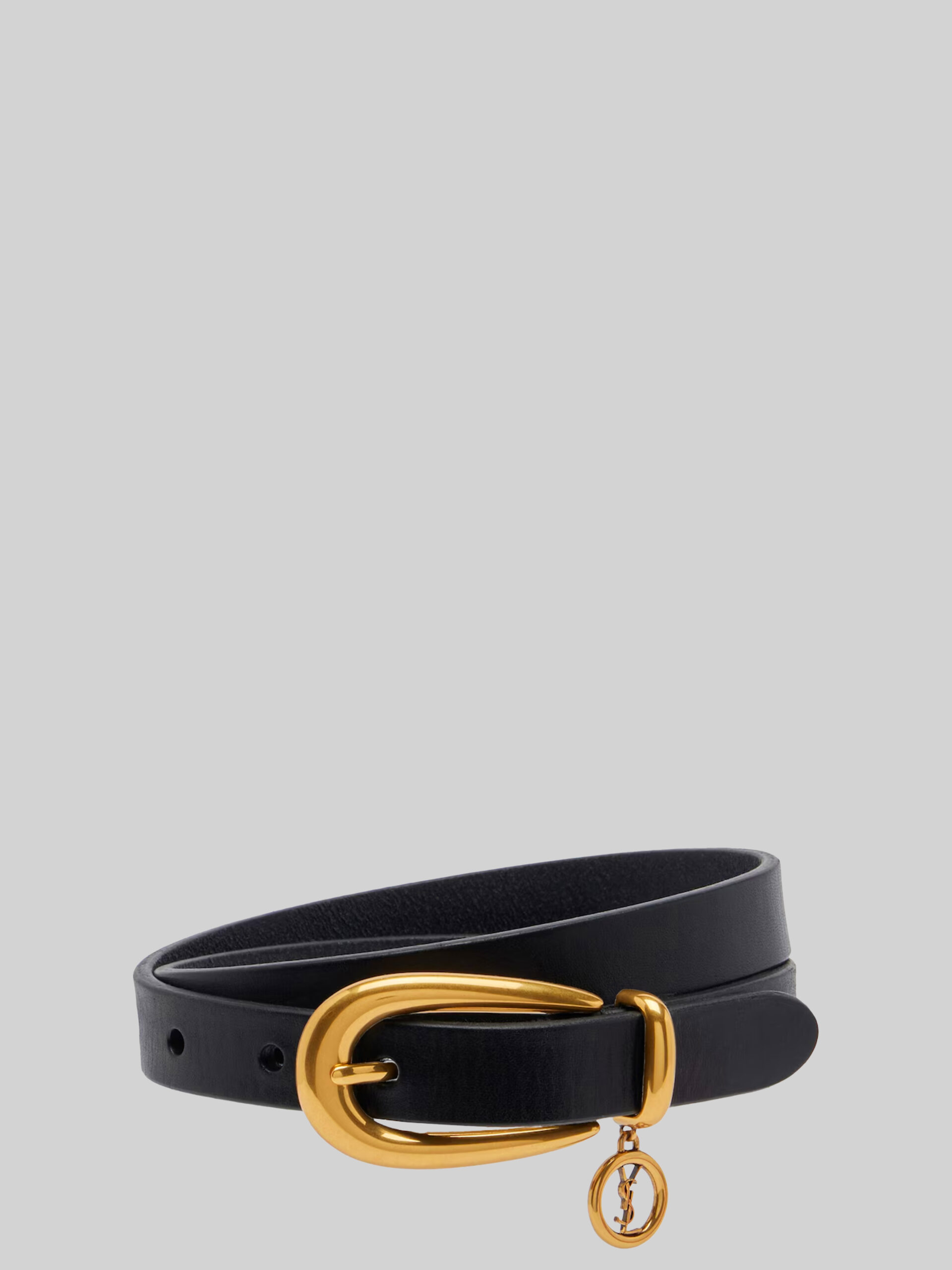 Saint Laurent Thin Cassandre belt in black leather