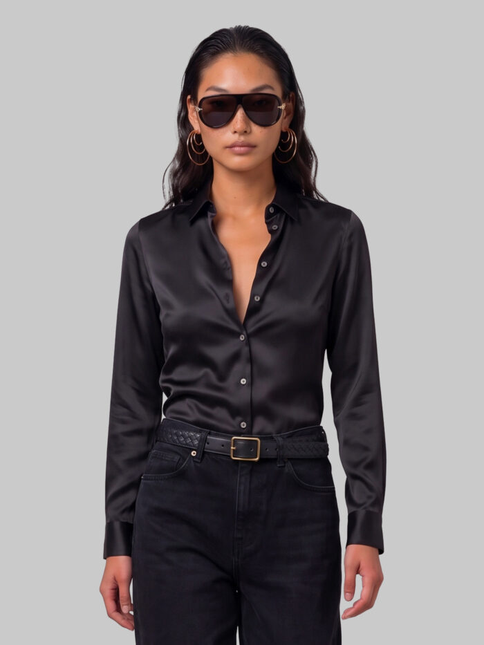 sutton new york black stretch silk shirt Sutton New York Black stretch silk shirt