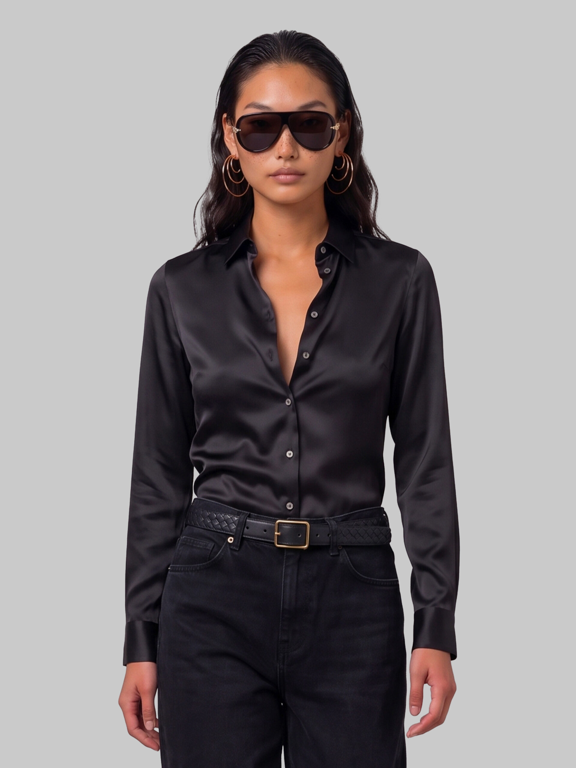 Sutton New York Black stretch silk shirt