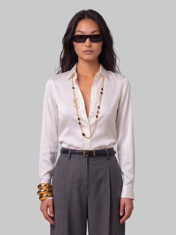 sutton new york white stretch silk shirt Sutton New York White stretch silk shirt
