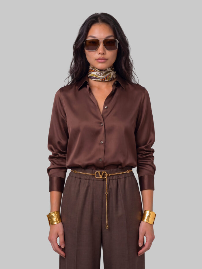 sutton new york brown stretch silk shirt Sutton New York Brown stretch silk shirt