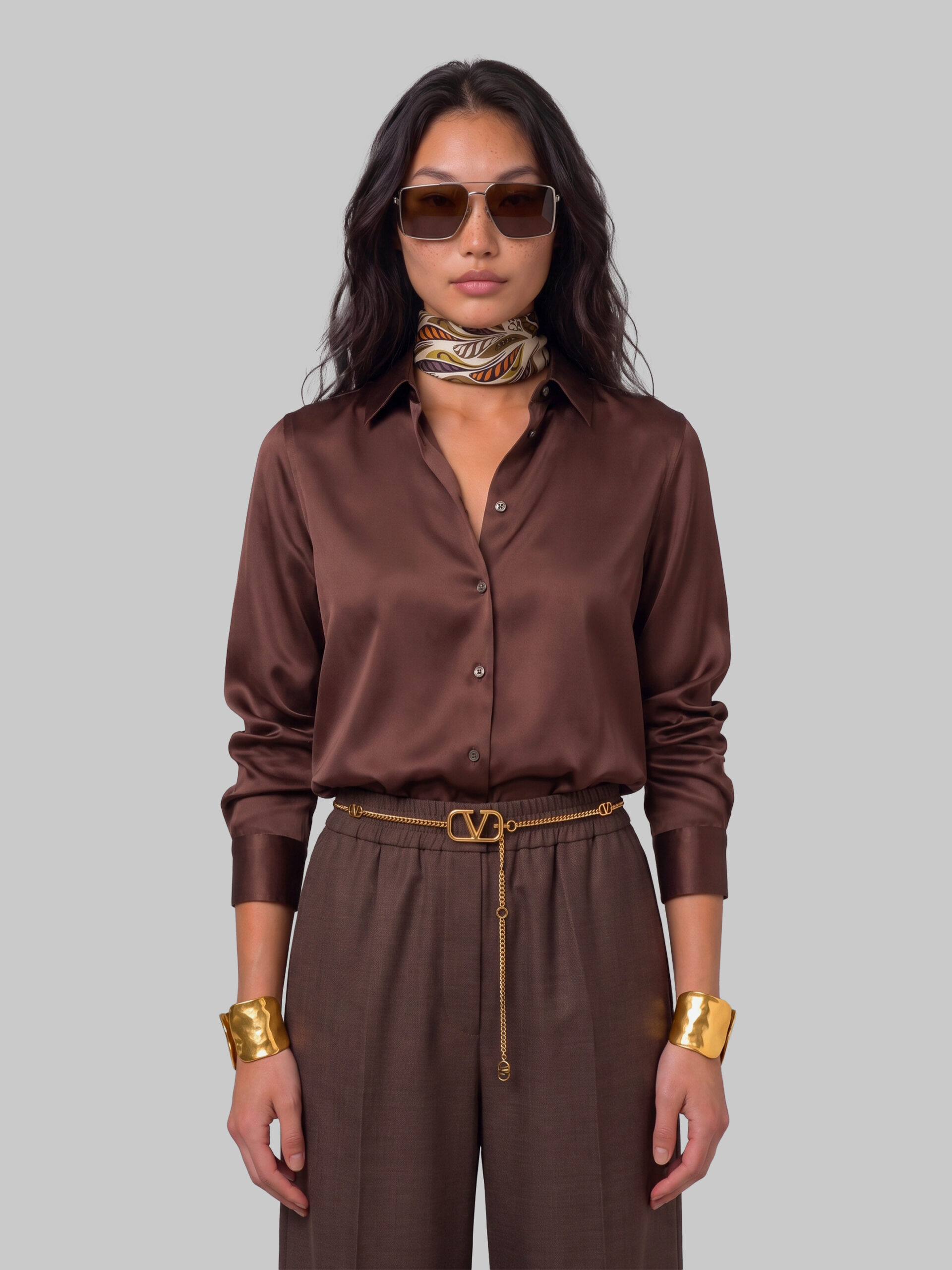 Sutton New York Brown stretch silk shirt