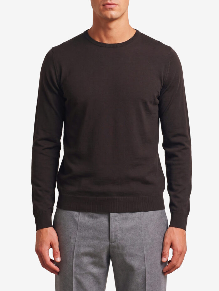 John Smedley Lundy crew neck sweater in Faulkner brown