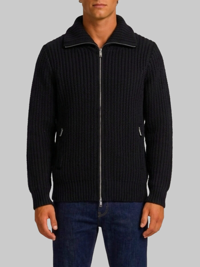 roberto collina ribbed zip jacket in black Roberto Collina Ribbed zip jacket in black