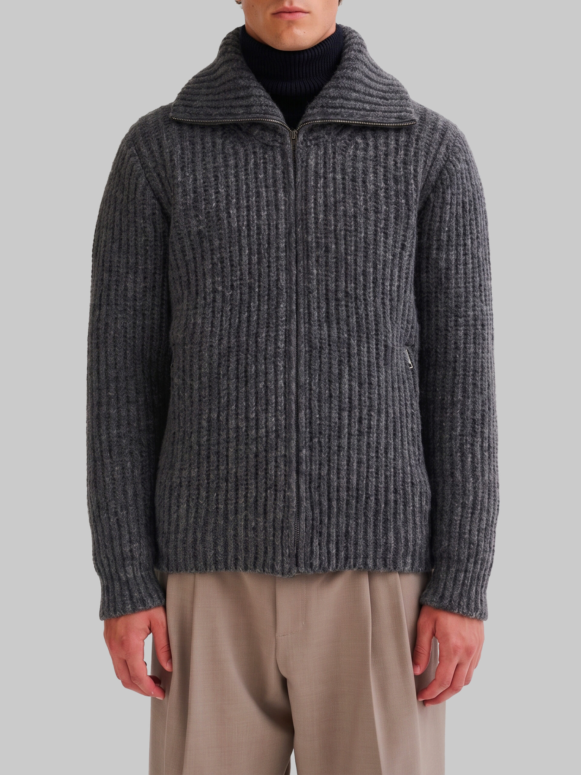 Roberto Collina Ribbed zip jacket in anthracite