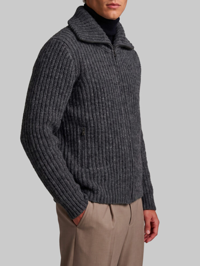 Roberto Collina Ribbed zip jacket in anthracite
