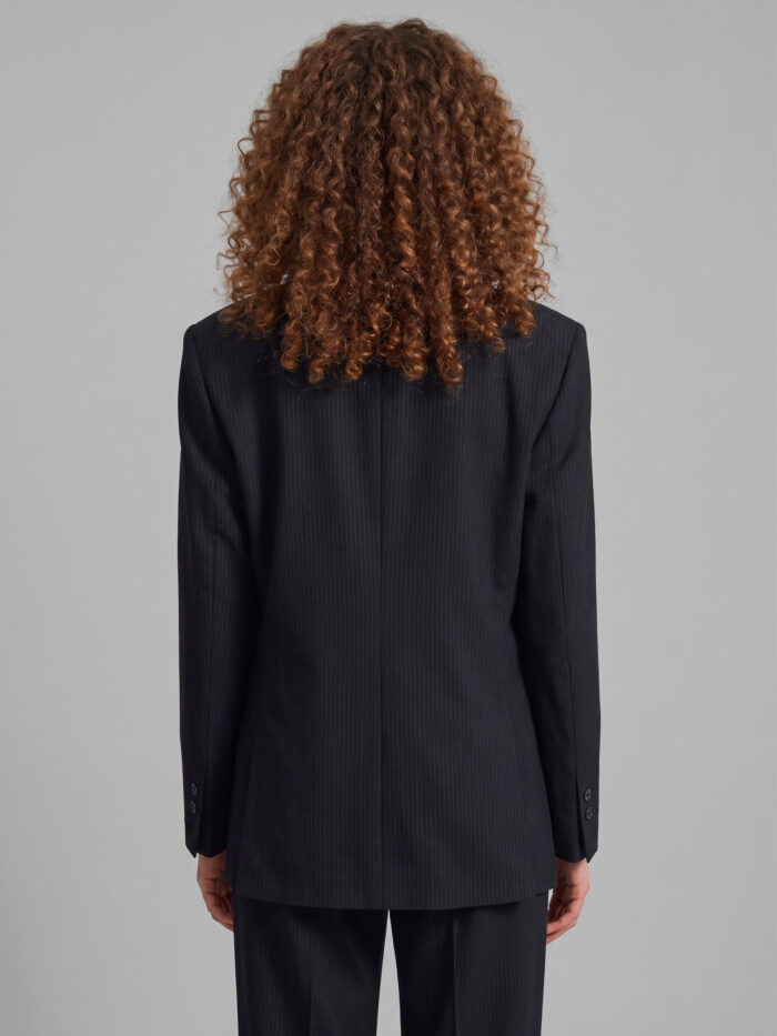 The Frankie Shop Double-breasted Jade blazer in black pinstripe