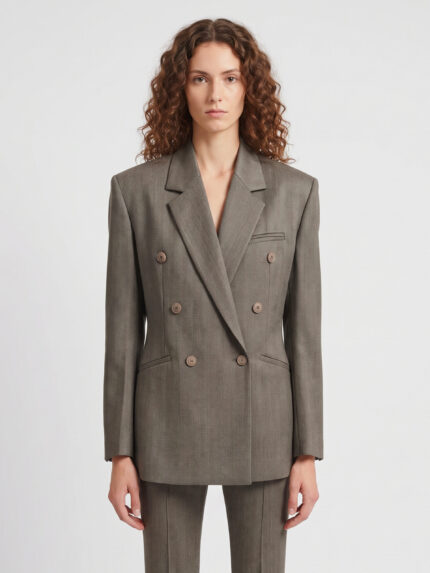 The Frankie Shop Double-breasted Jade blazer in beige melange