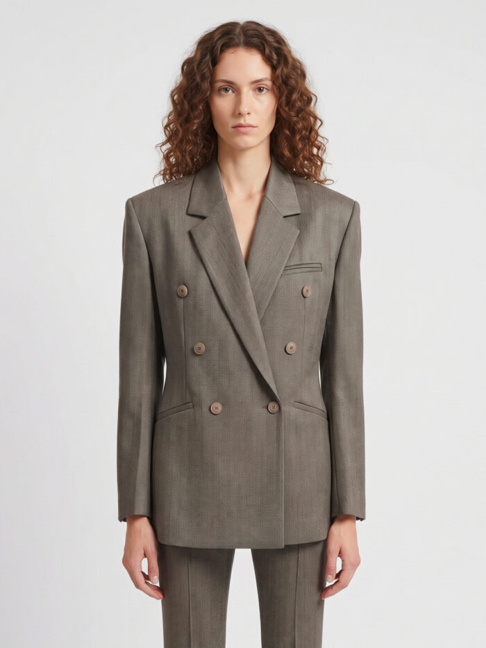 The Frankie Shop Double-breasted Jade blazer in beige melange