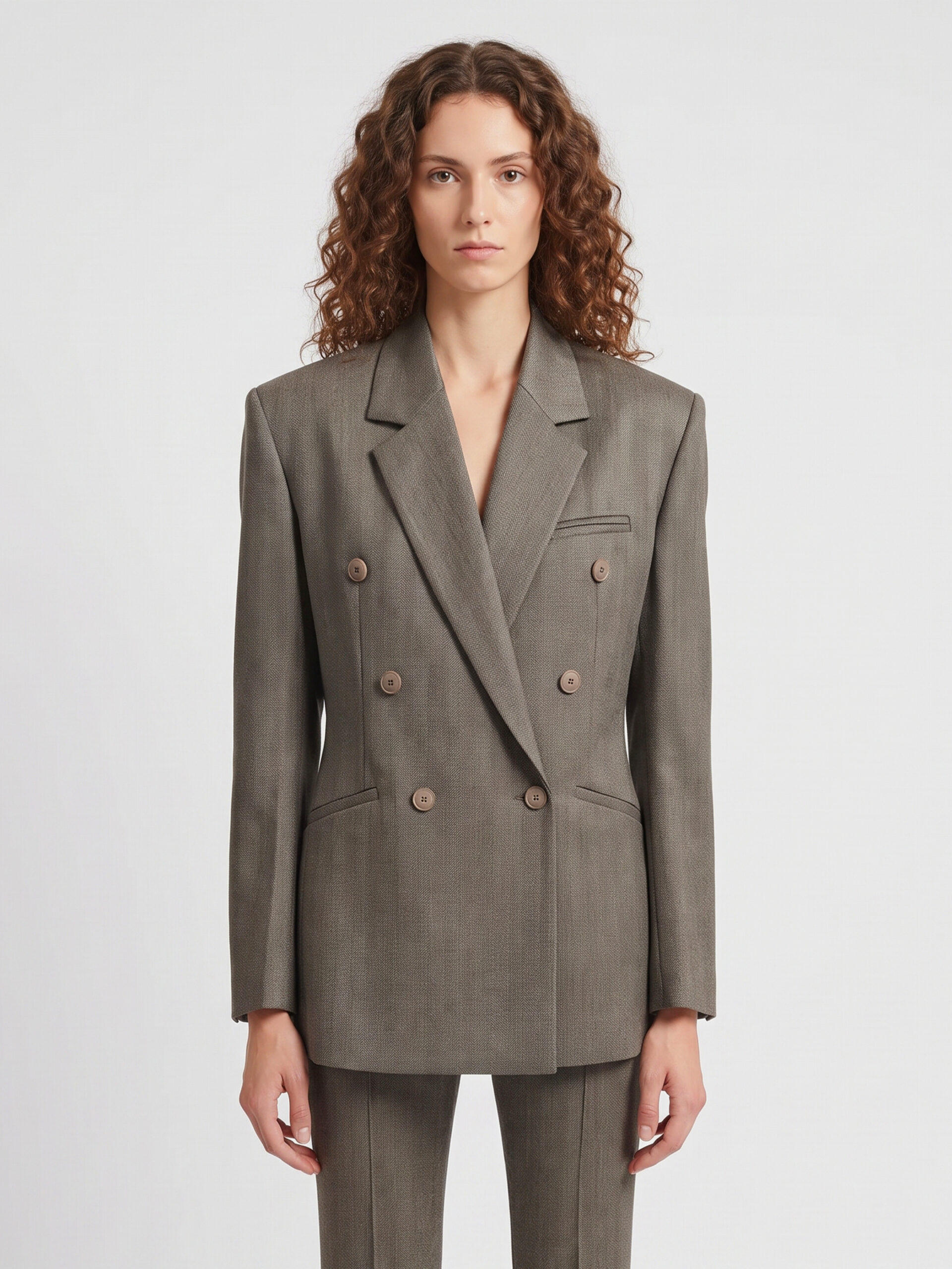 The Frankie Shop Double-breasted Jade blazer in beige melange