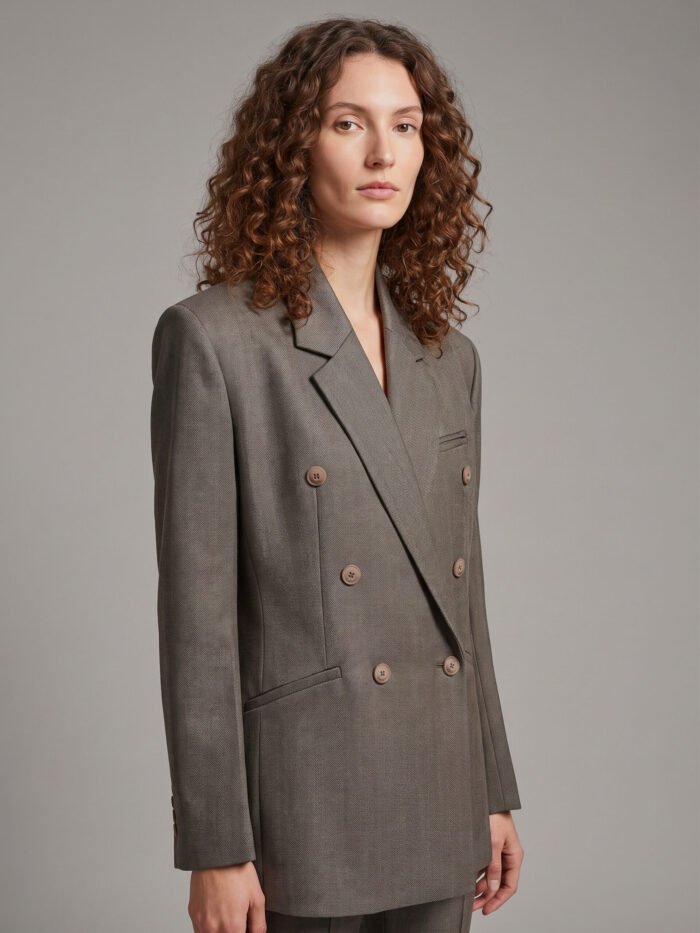 The Frankie Shop Double-breasted Jade blazer in beige melange