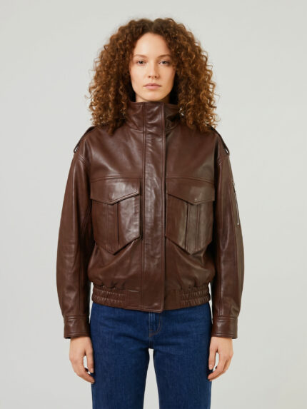 The Frankie Shop Brown napa leather bomber