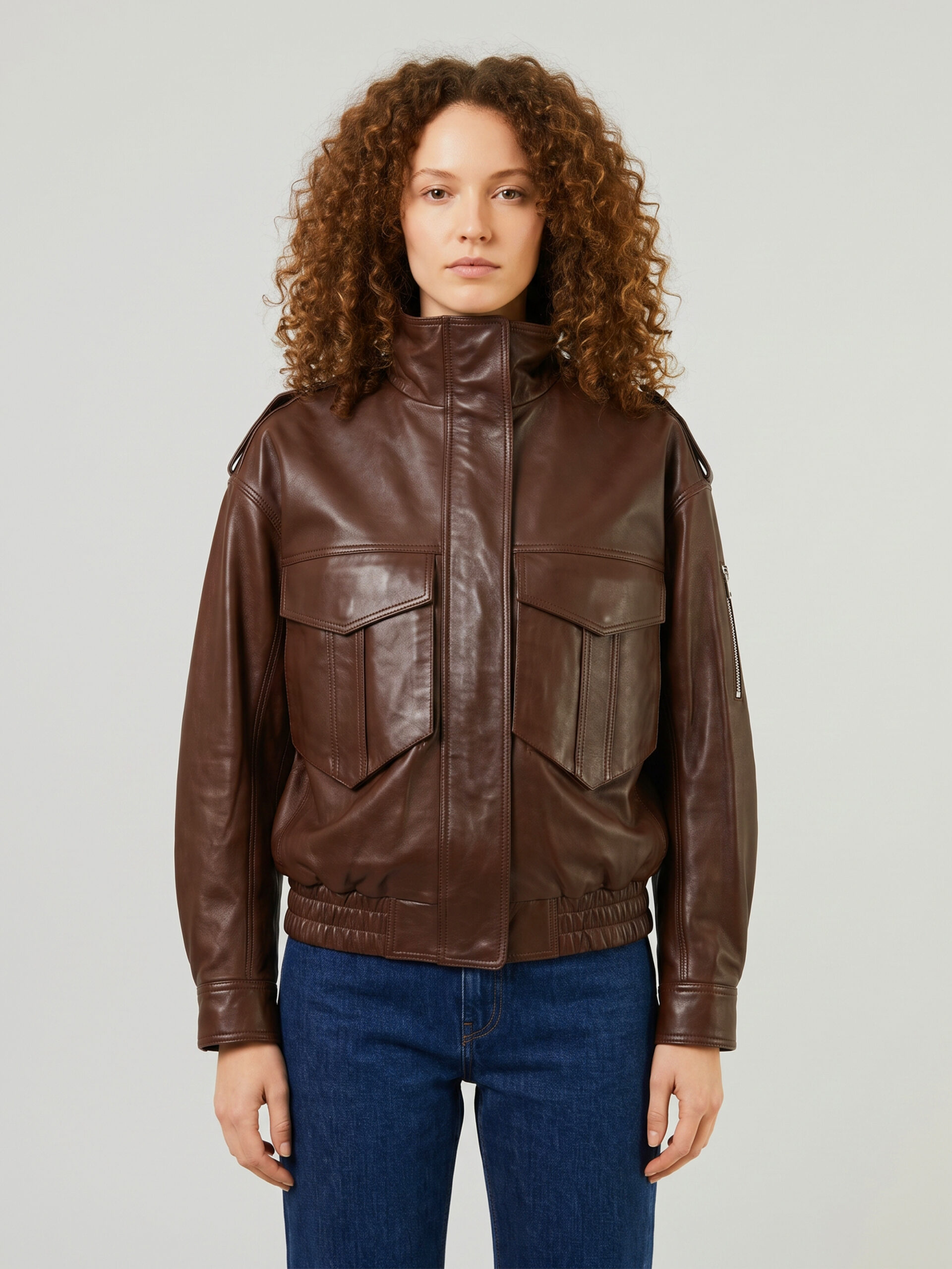 The Frankie Shop Brown napa leather bomber