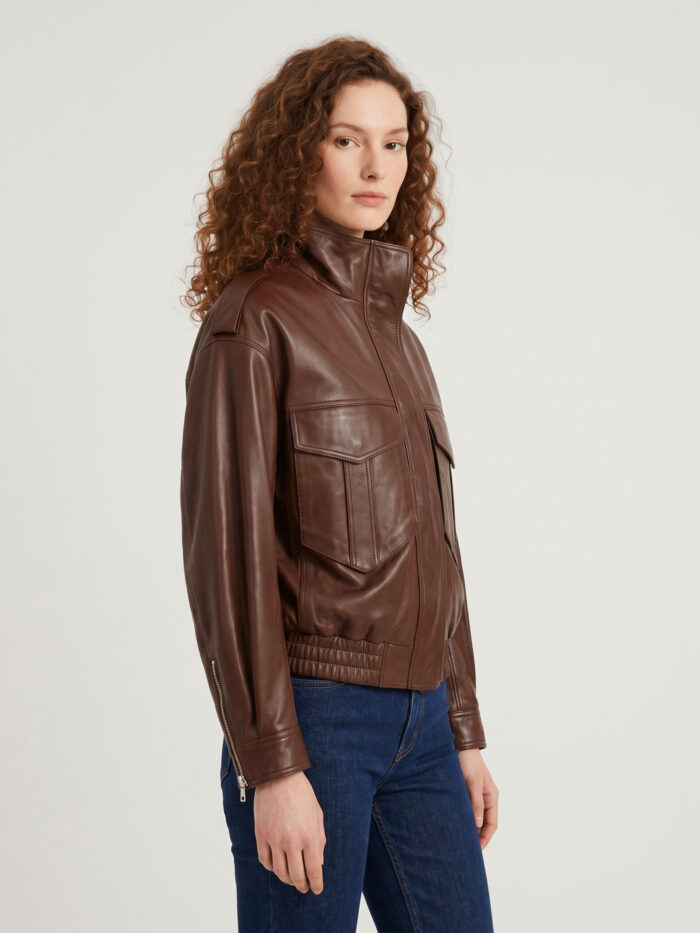 The Frankie Shop Brown napa leather bomber