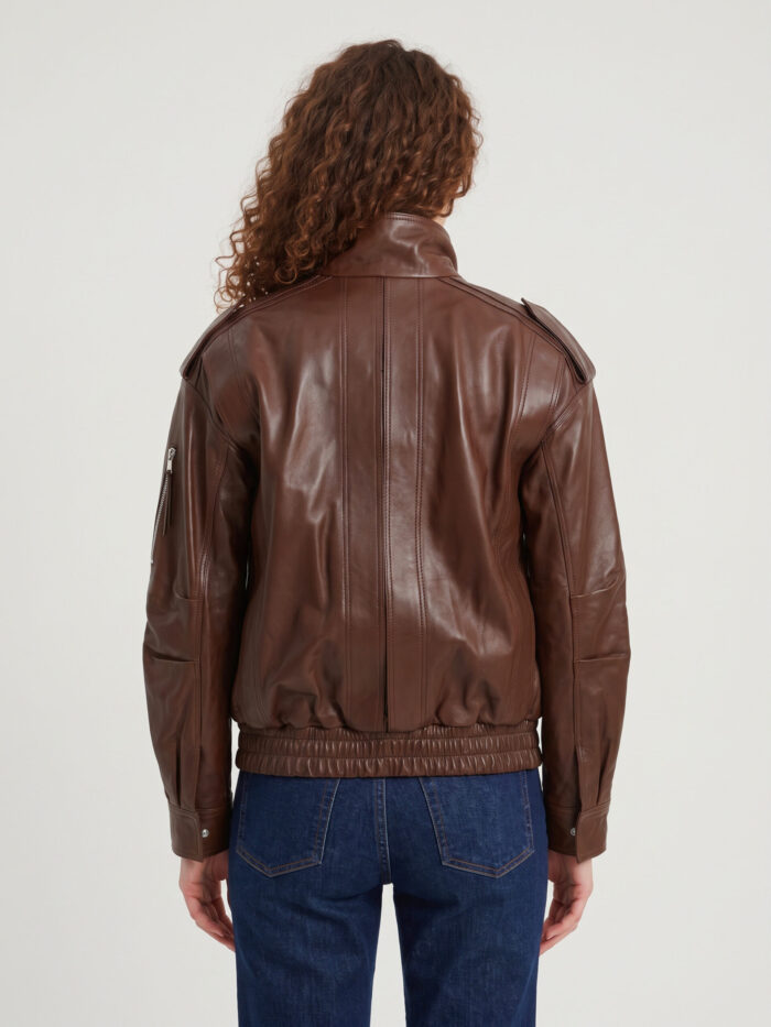 The Frankie Shop Brown napa leather bomber