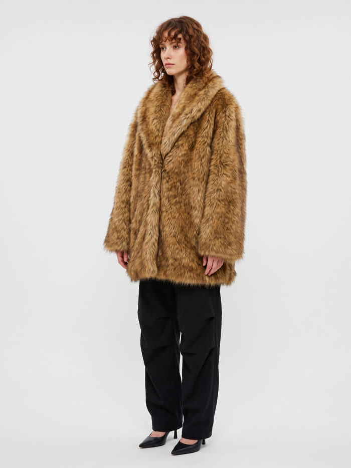 The Frankie Shop Brown Belle faux fur short coat
