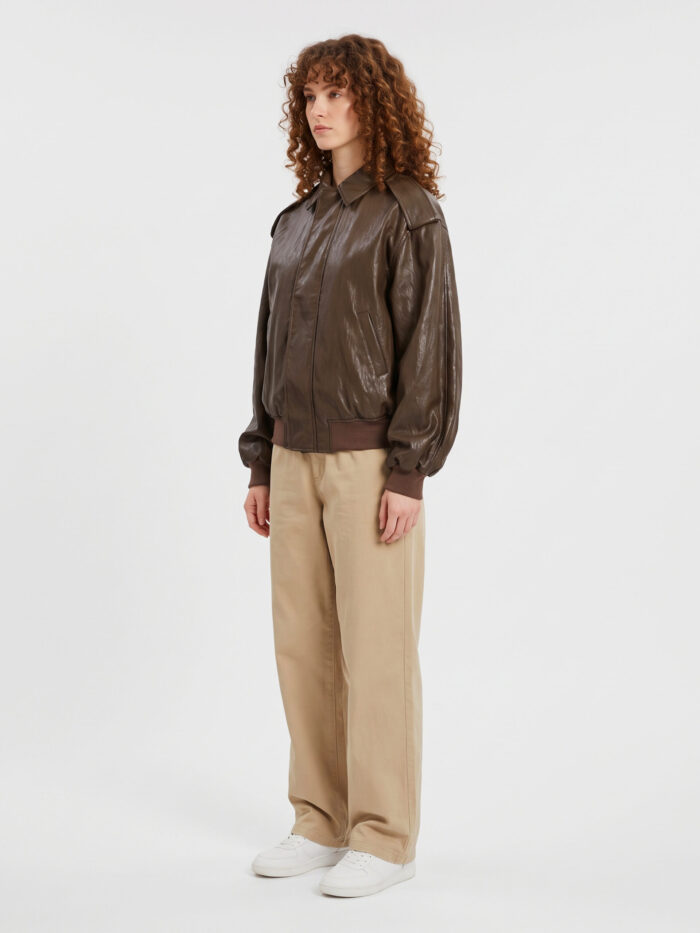 Sutton New York Brown laminated faux leather bomber jacket