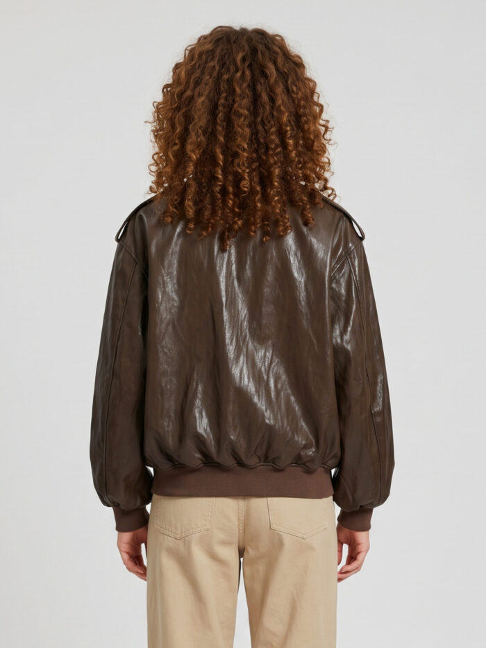 Sutton New York Brown laminated faux leather bomber jacket
