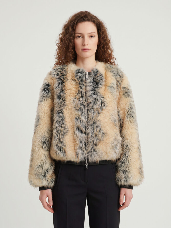 the frankie shop beige combo gina faux fur bomber jacket The Frankie Shop Beige combo Gina faux fur bomber jacket