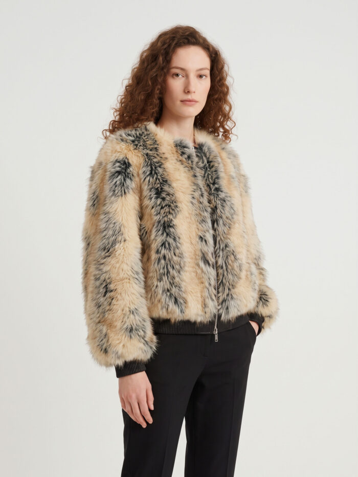 The Frankie Shop Beige combo Gina faux fur bomber jacket