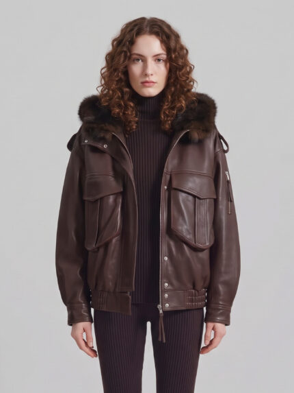 The Frankie Shop Napa bomber with hood in brown leather