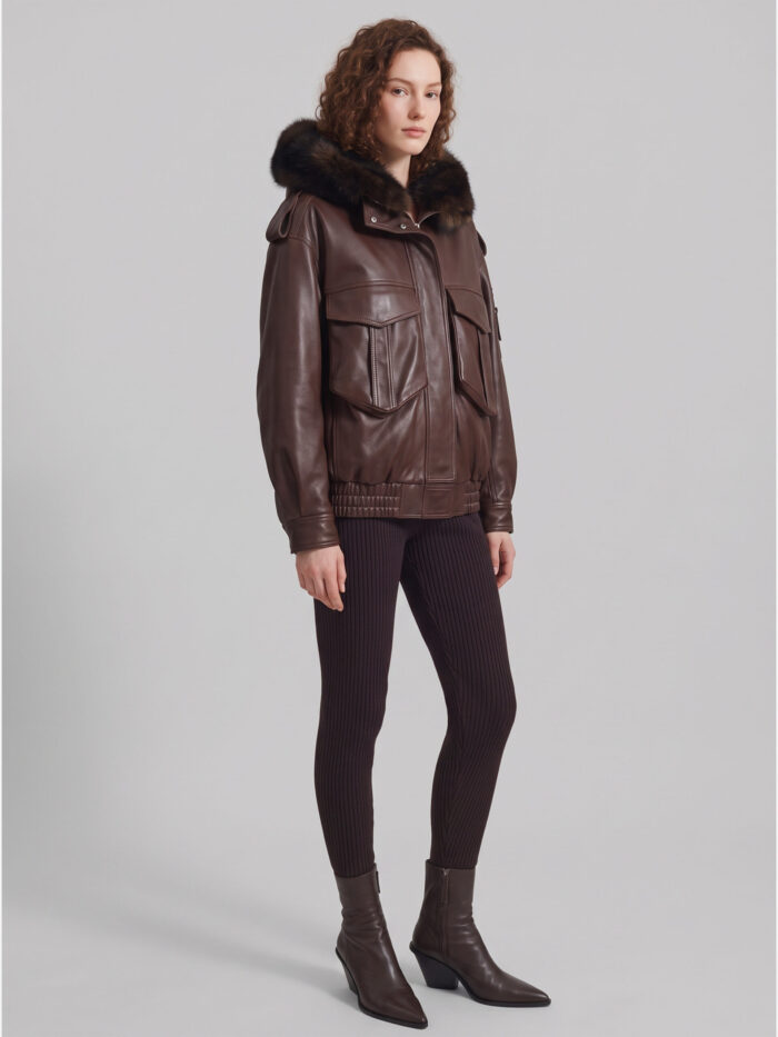 The Frankie Shop Napa bomber with hood in brown leather
