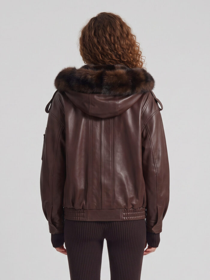 The Frankie Shop Napa bomber with hood in brown leather