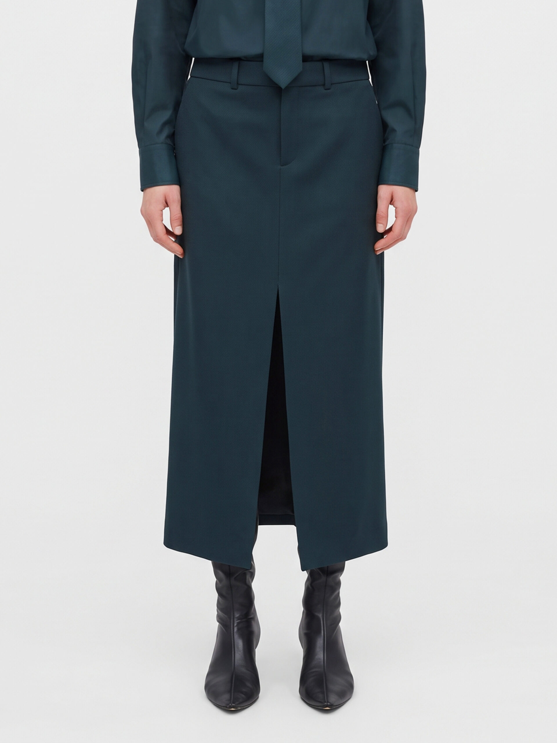 The Frankie Shop Maybelle bottle green pencil skirt with front slit