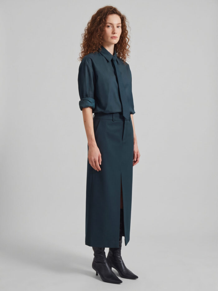 The Frankie Shop Maybelle bottle green pencil skirt with front slit