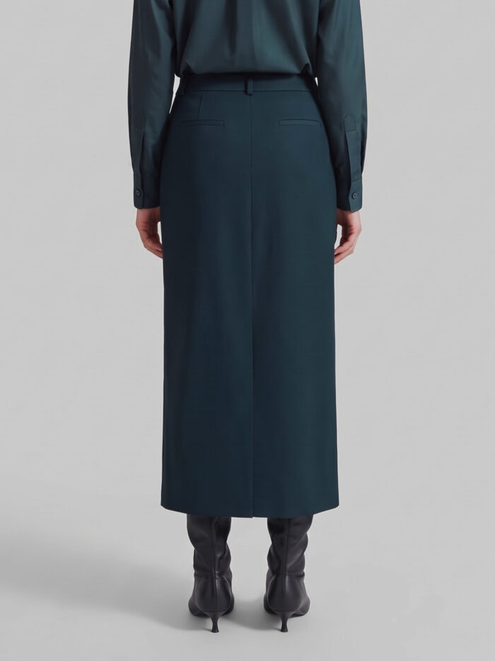 The Frankie Shop Maybelle bottle green pencil skirt with front slit