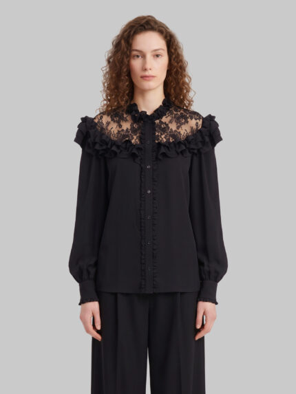 Chloe High-neck ruffled blouse in crêpe de chine and lace
