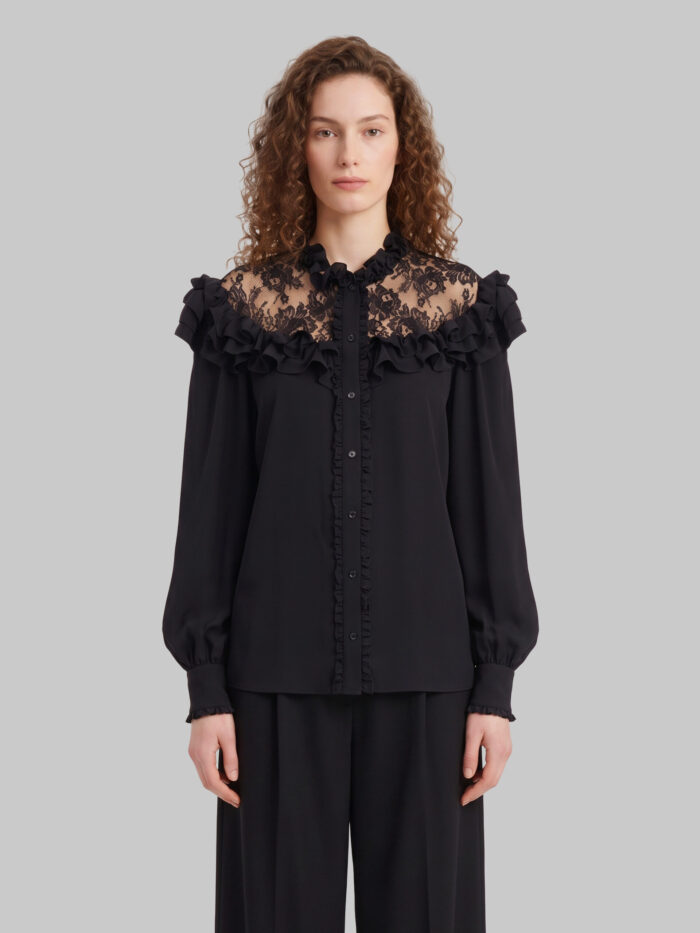 chloe high neck ruffled blouse in crêpe de chine and lace Chloe High-neck ruffled blouse in crêpe de chine and lace