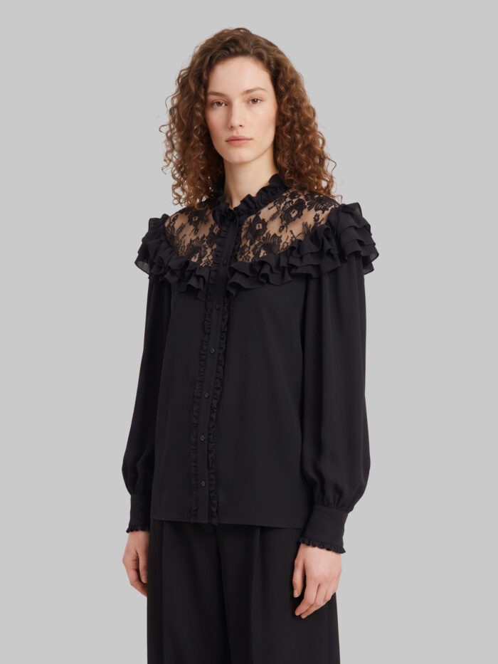 Chloe High-neck ruffled blouse in crêpe de chine and lace