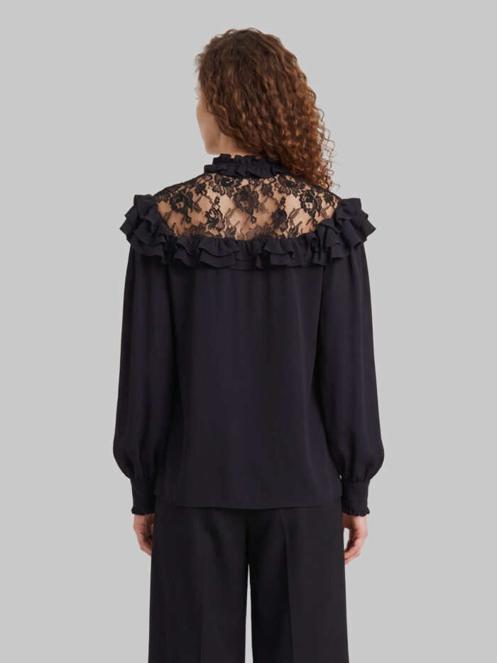 Chloe High-neck ruffled blouse in crêpe de chine and lace